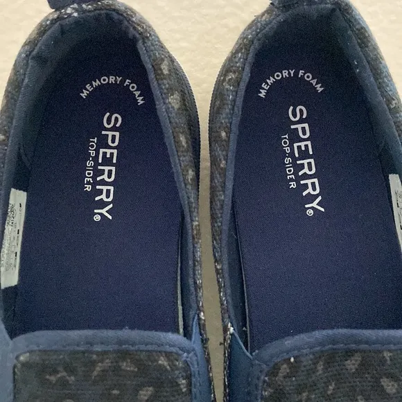 Sperry Top-Sider Slip On Sneakers Blue Animal Print 7.5