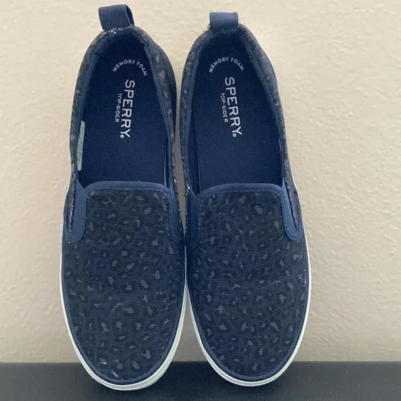 Sperry Top-Sider Slip On Sneakers Blue Animal Print 7.5