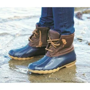 Sperry Women's 7.5 WIDE saltwater Brown/navy duck boots - NEW