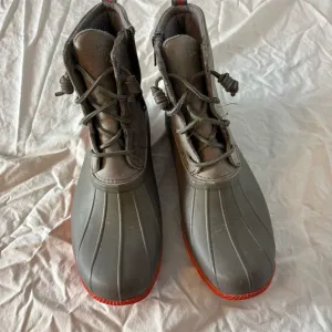 Sperry Women's Saltwater Duck Boots Gray/Tan Orange Outsole Size 10