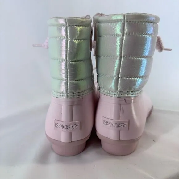 Sperry Girl's White Pink Saltwater Water-Resistant Duck Boots Size 4M