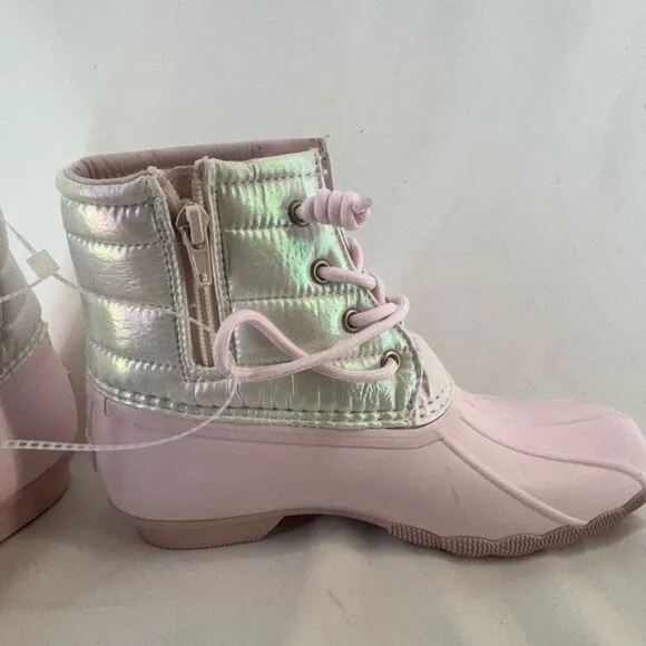 Sperry Girl's White Pink Saltwater Water-Resistant Duck Boots Size 4M