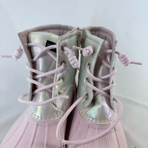 Sperry Girl's White Pink Saltwater Water-Resistant Duck Boots Size 4M