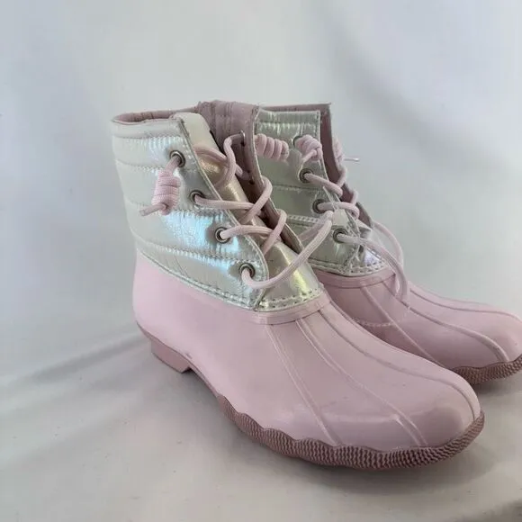 Sperry Girl's White Pink Saltwater Water-Resistant Duck Boots Size 4M