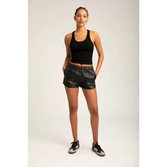 SPRWMN slip shorts black leather womens small