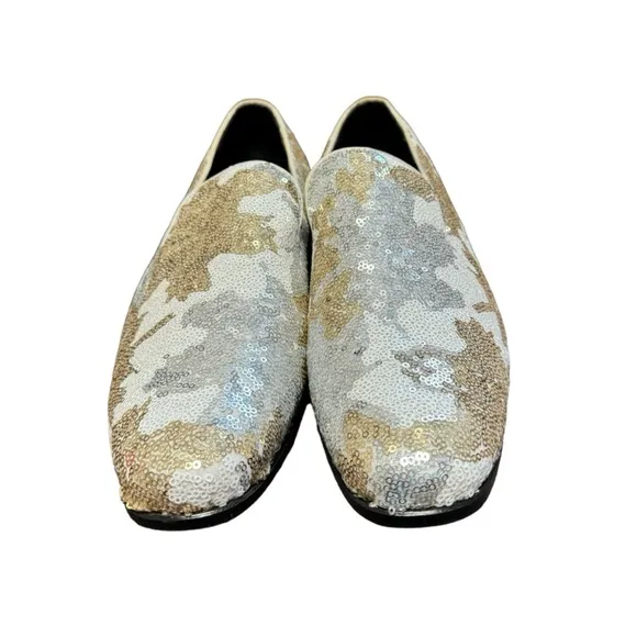 Stacy Adams Strut Gold White Silver Sequin Men's 10 Slip On Oxfords #25253-110