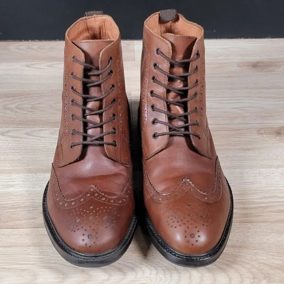 Stafford Ankle Boots Men Size 9.5 M Brown Brogue Leather 7-Eye Wingtip Round Toe