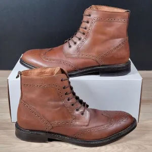 Stafford Ankle Boots Men Size 9.5 M Brown Brogue Leather 7-Eye Wingtip Round Toe