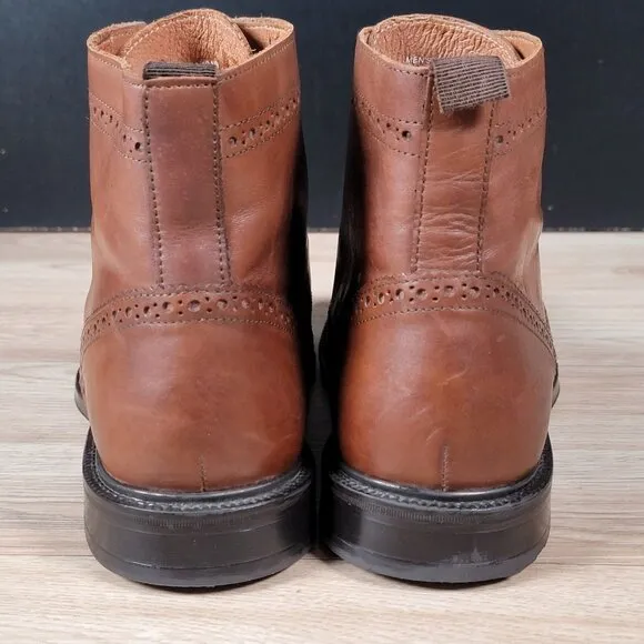 Stafford Ankle Boots Men Size 9.5 M Brown Brogue Leather 7-Eye Wingtip Round Toe