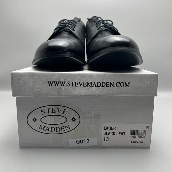 Steve Madden Eager Black Leather Upper Plain Toe Derby Dress Shoes Mens 13
