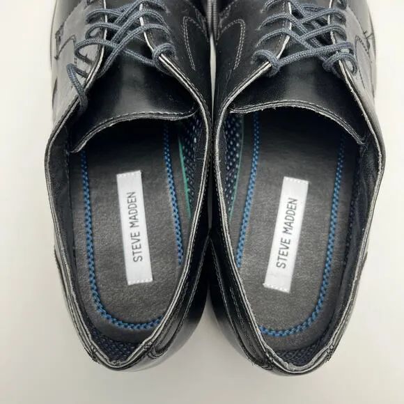 Steve Madden Eager Black Leather Upper Plain Toe Derby Dress Shoes Mens 13