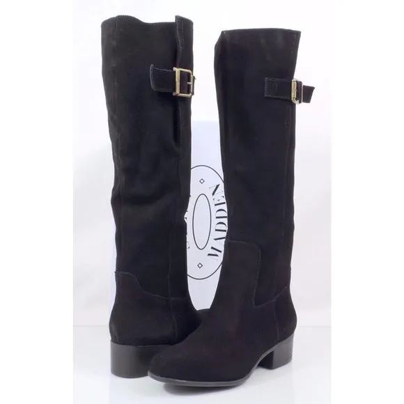 Steve Madden Loren Riding Knee High Boots Suede Black Size 6