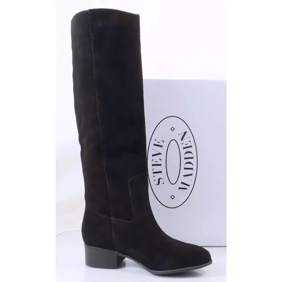Steve Madden Loren Riding Knee High Boots Suede Black Size 6