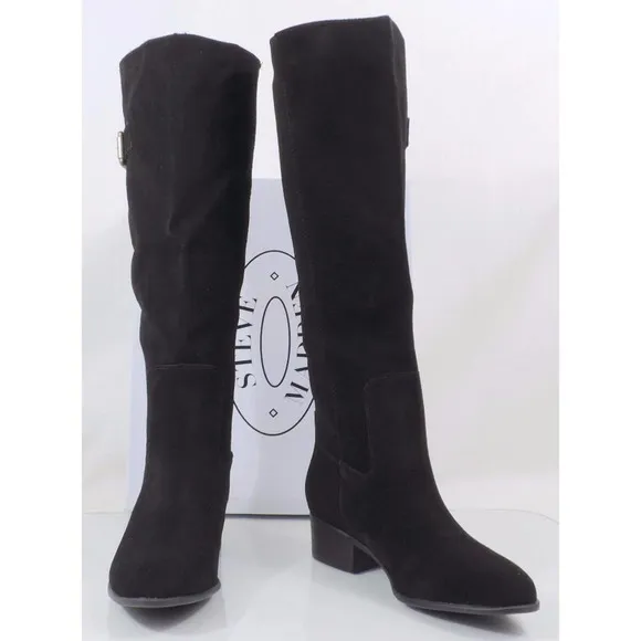 Steve Madden Loren Riding Knee High Boots Suede Black Size 6