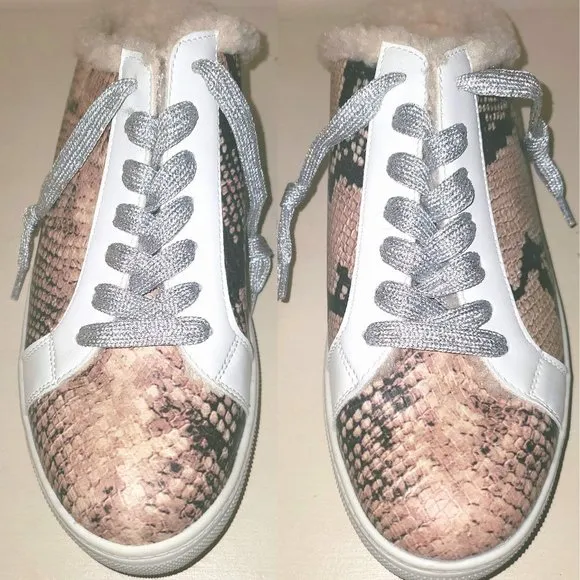 Steve Madden Women's Polaris Slip On Sneakers Faux Fur Snakeskin Mule 8.5 NWOB