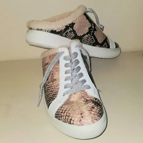 Steve Madden Women's Polaris Slip On Sneakers Faux Fur Snakeskin Mule 8.5 NWOB