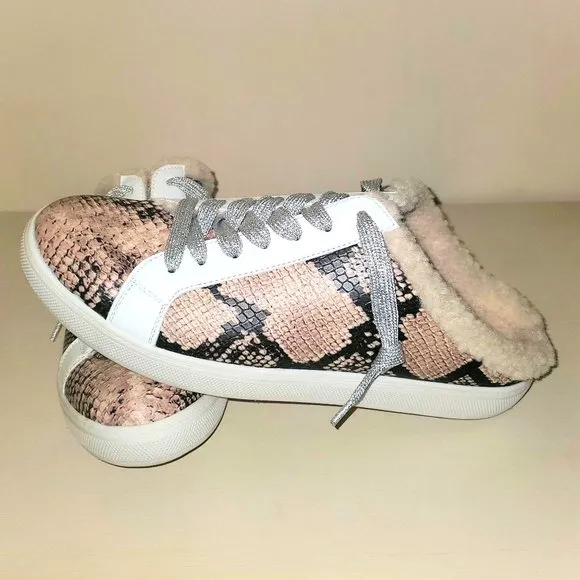 Steve Madden Women's Polaris Slip On Sneakers Faux Fur Snakeskin Mule 8.5 NWOB