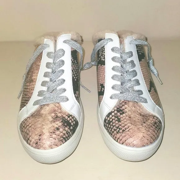 Steve Madden Women's Polaris Slip On Sneakers Faux Fur Snakeskin Mule 8.5 NWOB