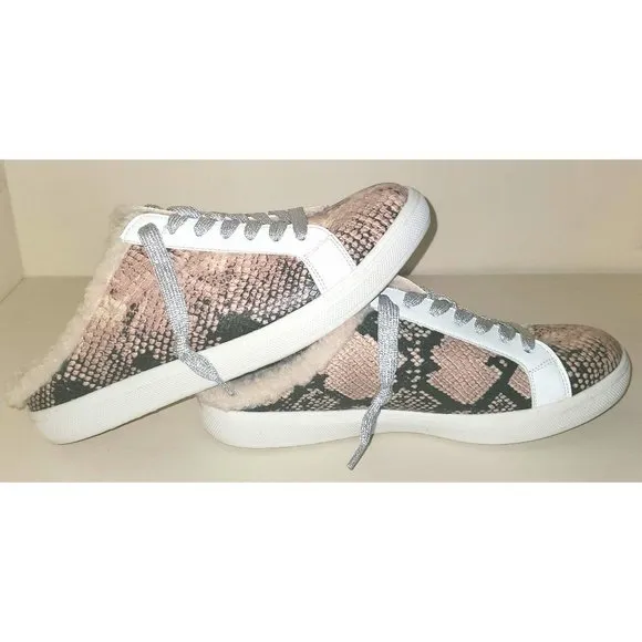Steve Madden Women's Polaris Slip On Sneakers Faux Fur Snakeskin Mule 8.5 NWOB