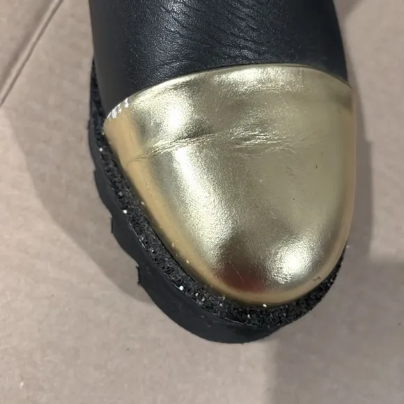 Stine Goya Black With Gold Toe Small Platform Ankle Boots - Size 37 Euro