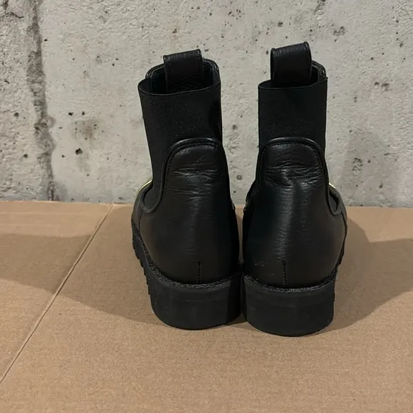 Stine Goya Black With Gold Toe Small Platform Ankle Boots - Size 37 Euro