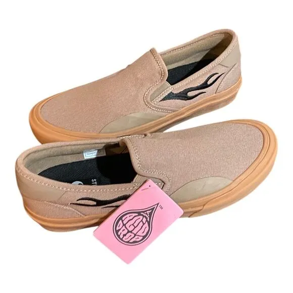 Straye Men's 10.5 Vista XR Slip On Sneakers Acid Drop Tan Black Flame Emo Grunge