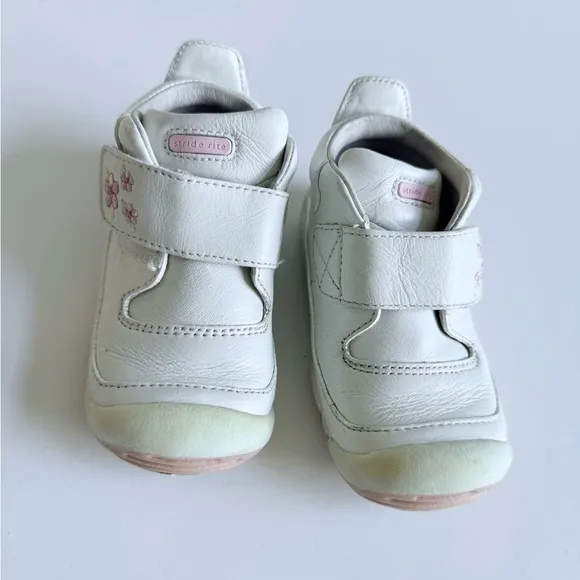 Stride Rite Ally White Leather Baby Booties Flower Embroidery Size 5W EU 21