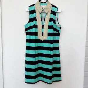 STS Sail to Sable Coastal Shift Dress Nautical Stripe Gold Collar Preppy L