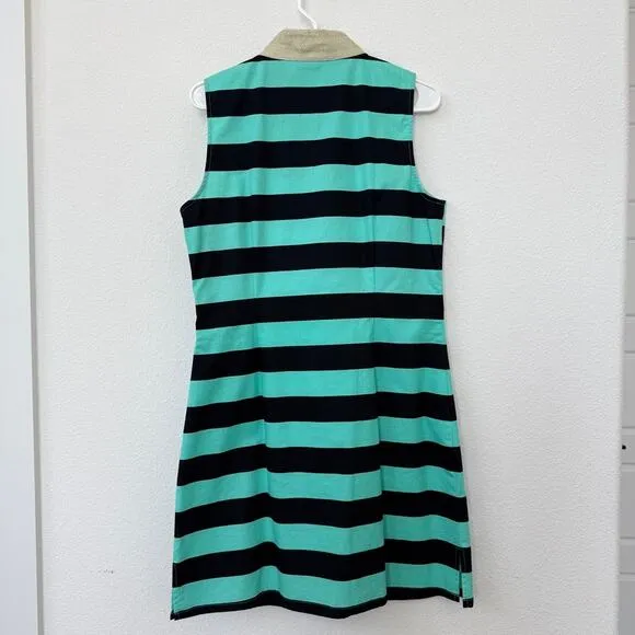 STS Sail to Sable Coastal Shift Dress Nautical Stripe Gold Collar Preppy L