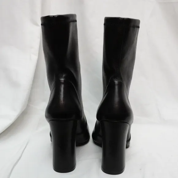 STUART WEITZMAN Black Stretch Leather Mid-calf Kitten-Heeled Boots, size 6