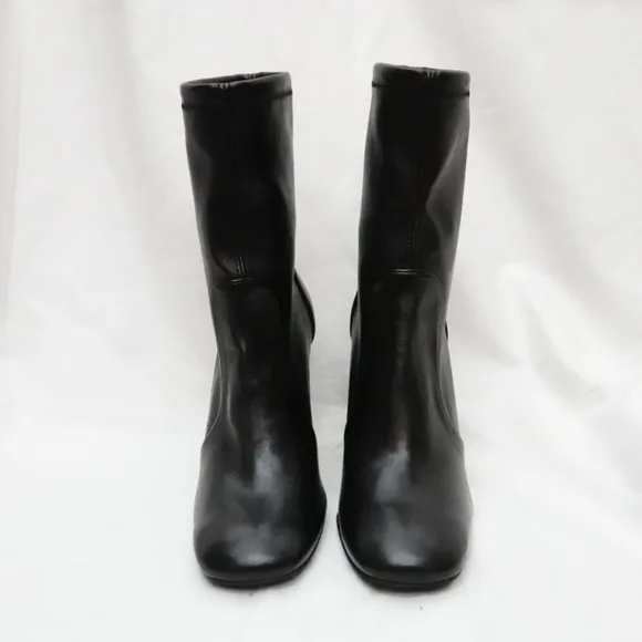STUART WEITZMAN Black Stretch Leather Mid-calf Kitten-Heeled Boots, size 6