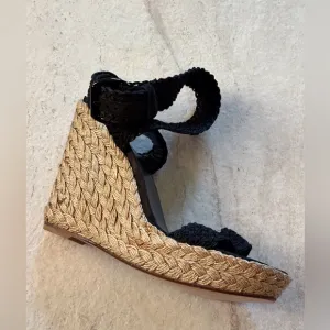 Stuart Weitzman Black Woven Wedge Sandals 11.5 M