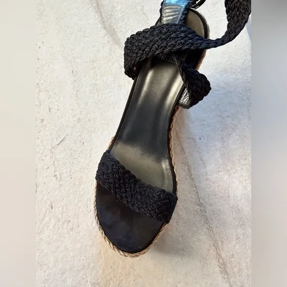 Stuart Weitzman Black Woven Wedge Sandals 11.5 M