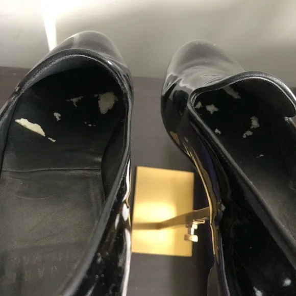 Stuart Weitzman Casual Black Patent Leather Smoking Slippers Tuxedo Shoes Sz 7
