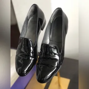 Stuart Weitzman Casual Black Patent Leather Smoking Slippers Tuxedo Shoes Sz 7