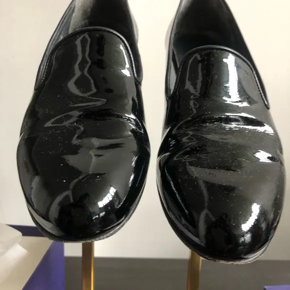 Stuart Weitzman Casual Black Patent Leather Smoking Slippers Tuxedo Shoes Sz 7