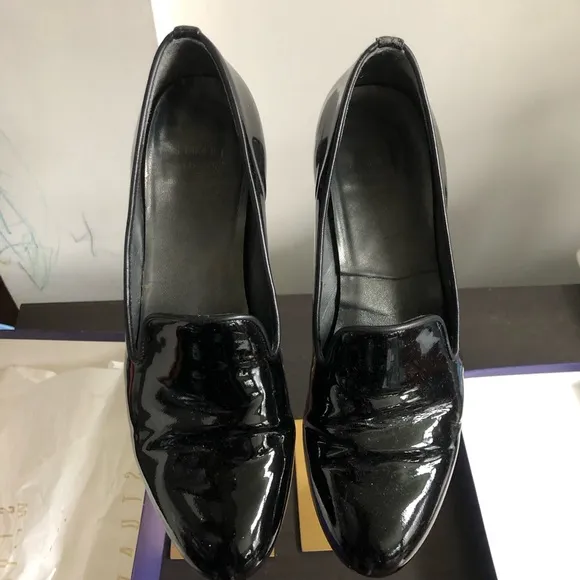 Stuart Weitzman Casual Black Patent Leather Smoking Slippers Tuxedo Shoes Sz 7
