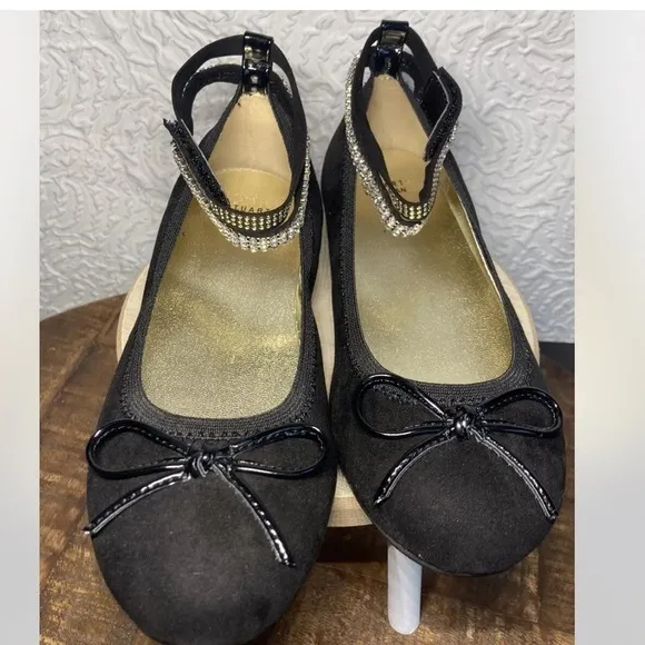 STUART Weitzman Girls Fannie Glow Rhinestone Designer Dress Flats Shoes, Size 2