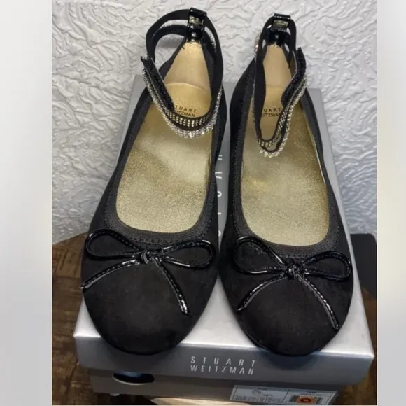 STUART Weitzman Girls Fannie Glow Rhinestone Designer Dress Flats Shoes, Size 2