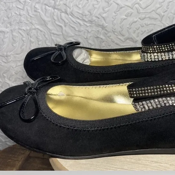STUART Weitzman Girls Fannie Glow Rhinestone Designer Dress Flats Shoes, Size 2