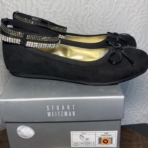 STUART Weitzman Girls Fannie Glow Rhinestone Designer Dress Flats Shoes, Size 2