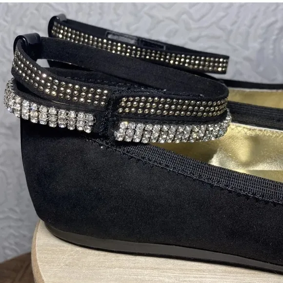 STUART Weitzman Girls Fannie Glow Rhinestone Designer Dress Flats Shoes, Size 2