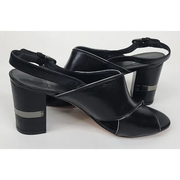 Stuart Weitzman Sandals Womens 7 Black Slingback Pipe Maxwell Crossover Heeled