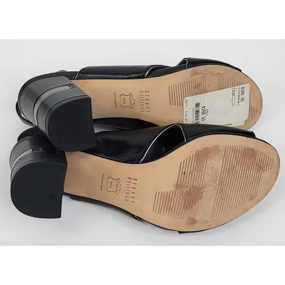 Stuart Weitzman Sandals Womens 7 Black Slingback Pipe Maxwell Crossover Heeled