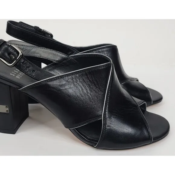 Stuart Weitzman Sandals Womens 7 Black Slingback Pipe Maxwell Crossover Heeled