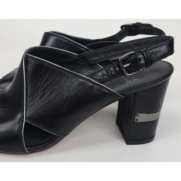 Stuart Weitzman Sandals Womens 7 Black Slingback Pipe Maxwell Crossover Heeled