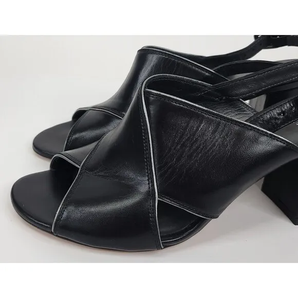 Stuart Weitzman Sandals Womens 7 Black Slingback Pipe Maxwell Crossover Heeled