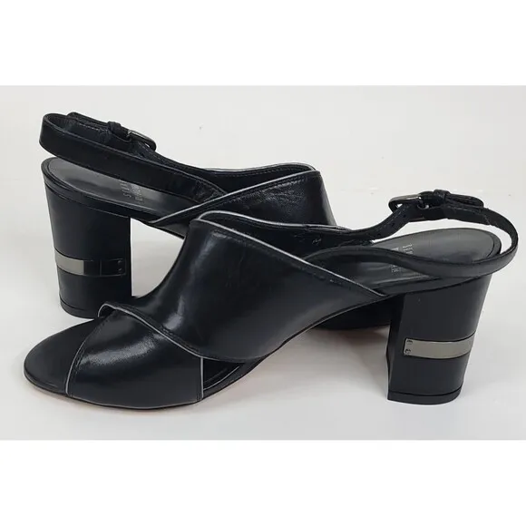Stuart Weitzman Sandals Womens 7 Black Slingback Pipe Maxwell Crossover Heeled