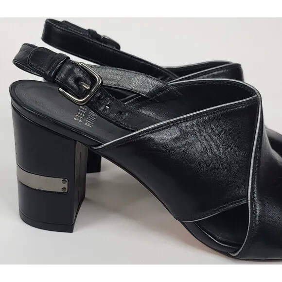 Stuart Weitzman Sandals Womens 7 Black Slingback Pipe Maxwell Crossover Heeled