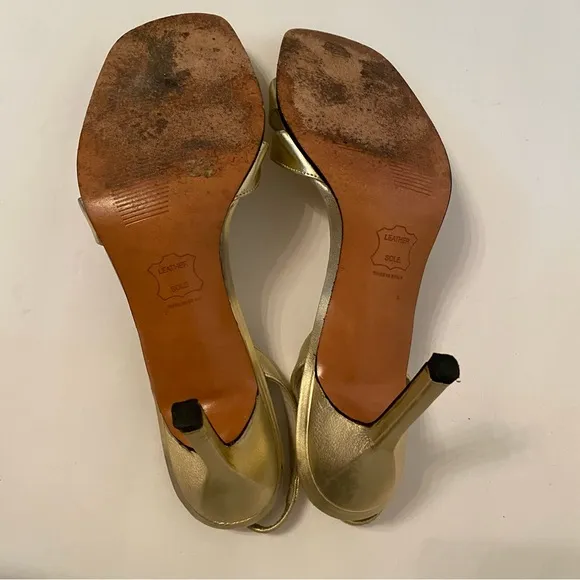 STUART WEITZMAN SHOES HEELS SANDALS GOLD METALLIC LEATHER SIZE 7.5 B